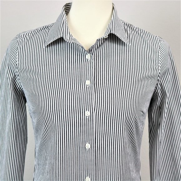 J. Crew Haberdashery Black White Pinstripe Perfect Stretch Button Up Long Sleeve - Picture 2 of 16